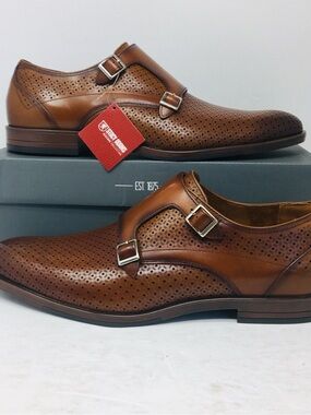 Stacy Adams Brown Perforated Double Monk Strap Dress Shoe